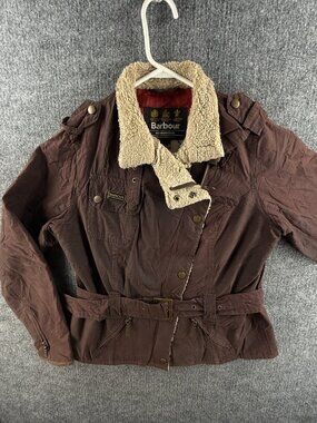 Barbour International MATLOCK Brown Size 6 Waxed Jacket Women Fleece Inside